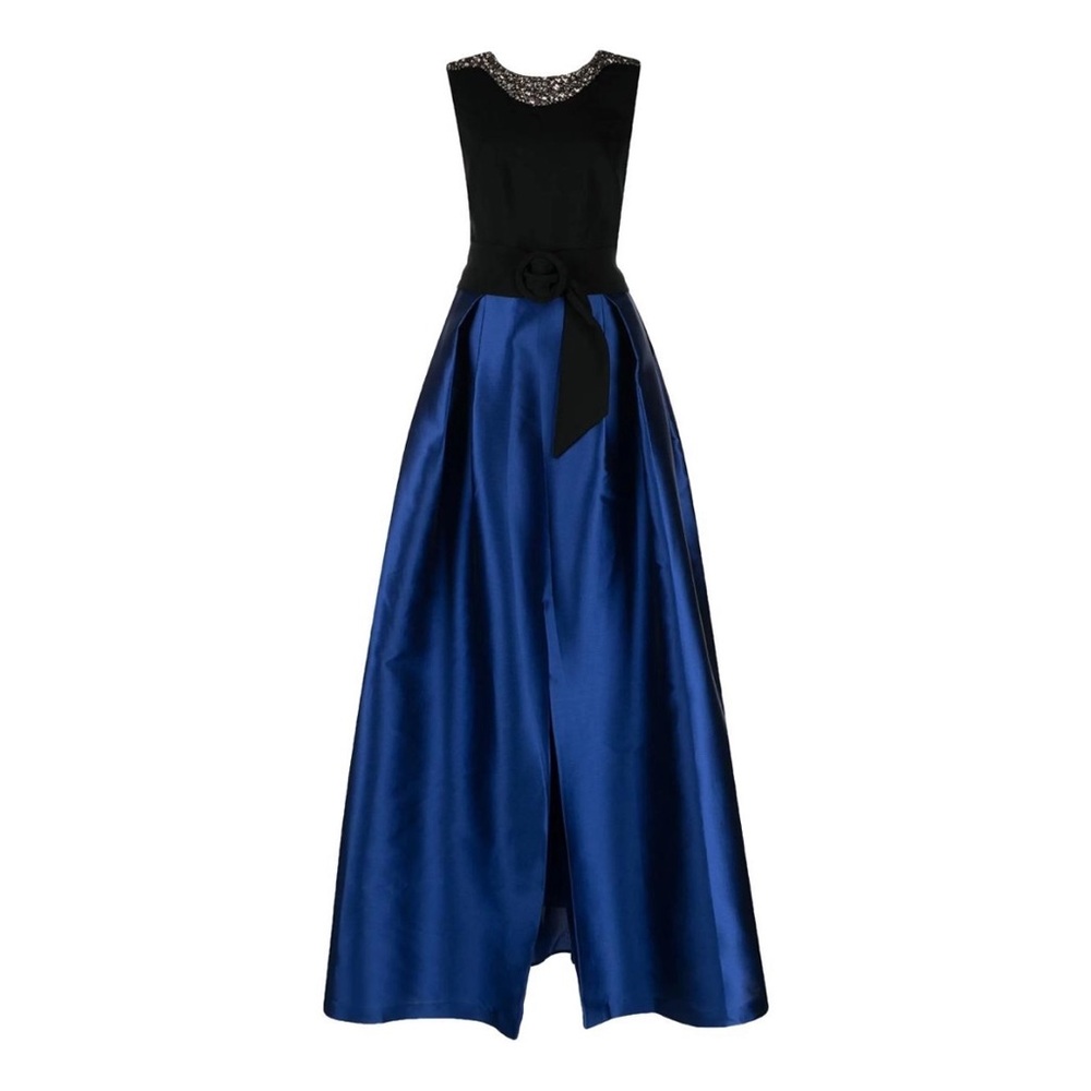 Sachin + Babi Black and Royal Blue Beaded Neck Sleeveless Prom Gown